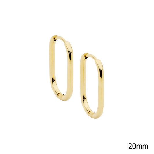 ELLANI STAINLESS STEEL GOLD PLATED 20MM X 15MM OVAL HUGGIE EARRINGS. SE254G