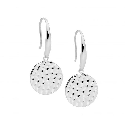 ELLANI STAINLESS STEEL 15MM HAMMERED DISC HOOK EARRINGS. SE255S