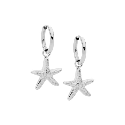 ELLANI STAINLESS STEEL 9MM HUGGIE WITH STARFISH DROP CHARM. SE275S