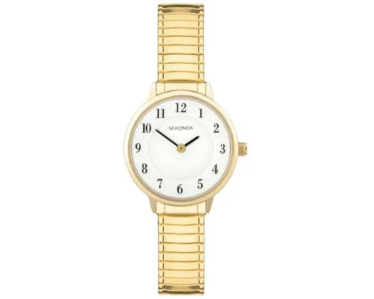 SEKONDA WATCH GOLD PLATED WHITE DIAL EXPANDABLE BAND SK30132