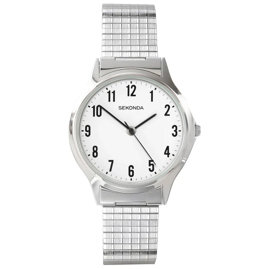 SEKONDA WATCH MENS SILVER COLOUR EXPANDABLE BAND WHITE DIAL SK3751