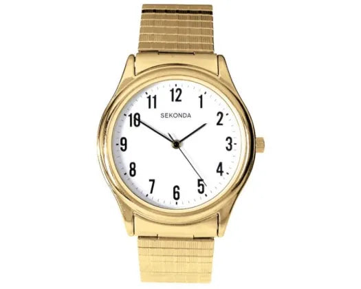 SEKONDA WATCH GOLD COLOUR EXPANABLE BAND WHITE DIAL SK3752