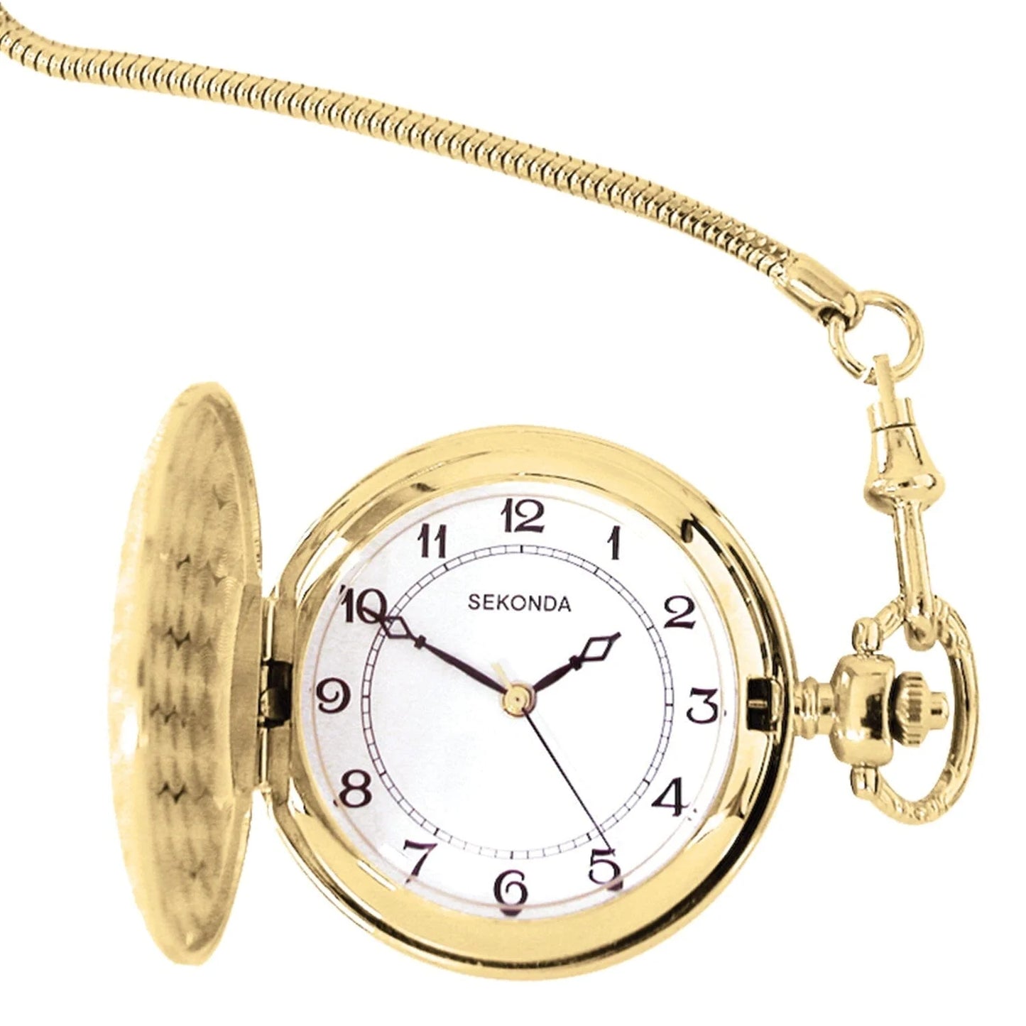 SEKONDA GOLD PLATED WIND UP POCKETWATCH WITH CHAIN