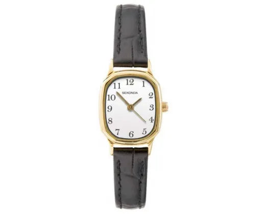 SEKONDA WATCH GOLD PLATED CASE WHITE DIAL WITH BLACK LEATHER BAND SK40080