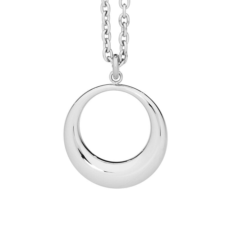 ELLANI STAINLESS STEEL LARGE PUFF CIRCLE PENDANT WITH 80CM CHAIN