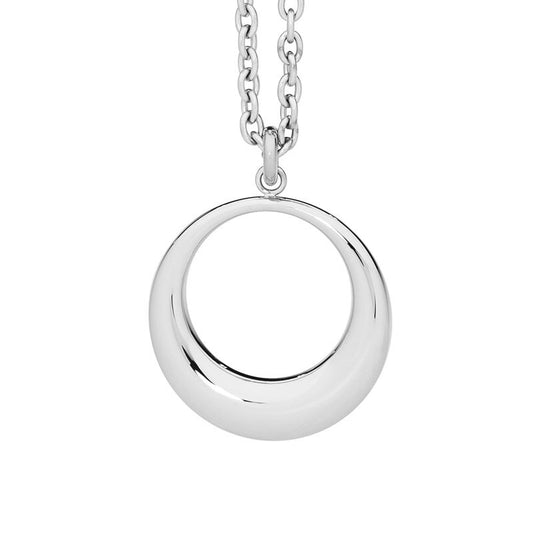 ELLANI STAINLESS STEEL LARGE PUFF CIRCLE PENDANT WITH 80CM CHAIN