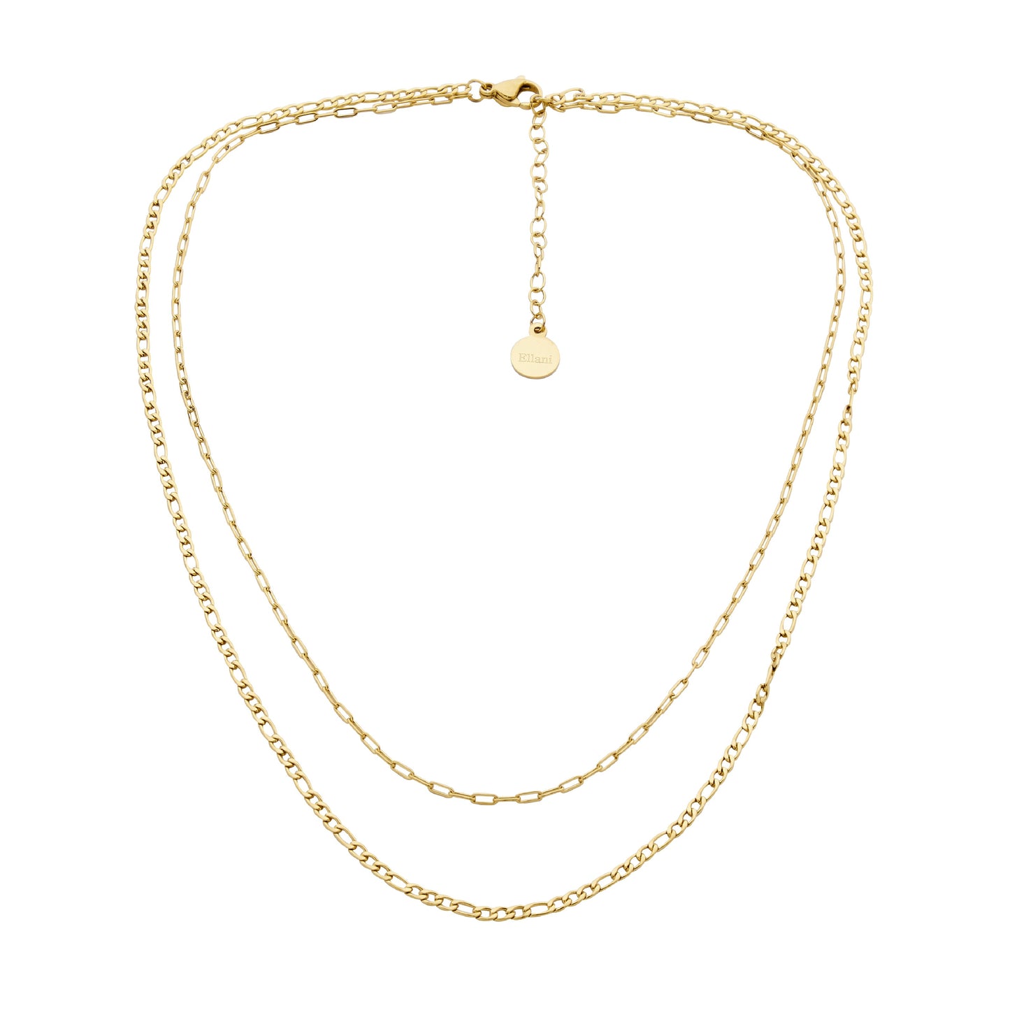 ELLANI STAINLESS STEEL GOLD PLATED DOUBLE CHAIN NECKLACE. 40-45CM SP130G