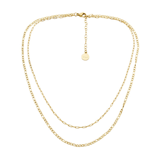 ELLANI STAINLESS STEEL GOLD PLATED DOUBLE CHAIN NECKLACE. 40-45CM SP130G