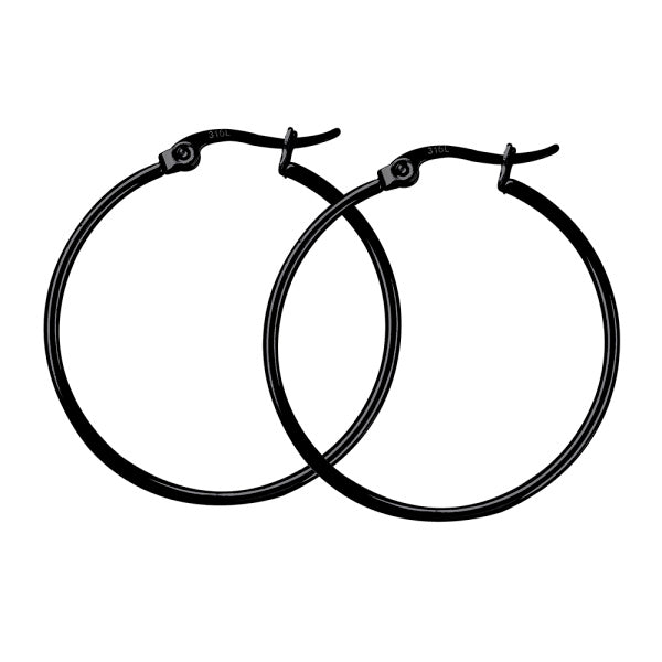 STAINLESS STEEL BLACK IP PLATED 1.5 X 30MM HOOP EARRINGS