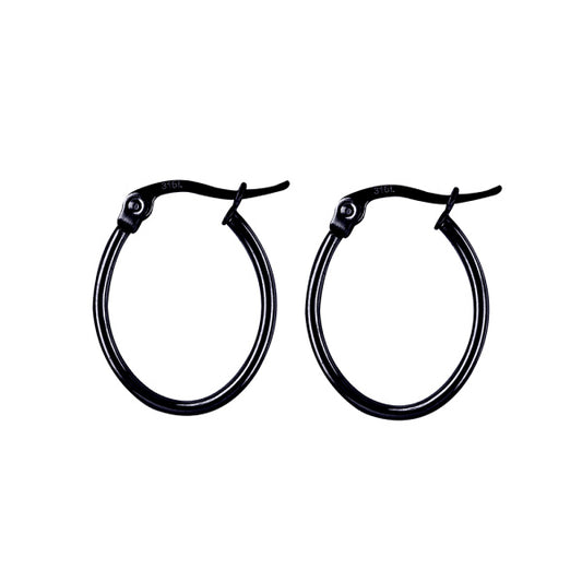 STAINLESS STEEL BLACK IP PLATED 13 X 15MM OVAL HOOP EARRINGS