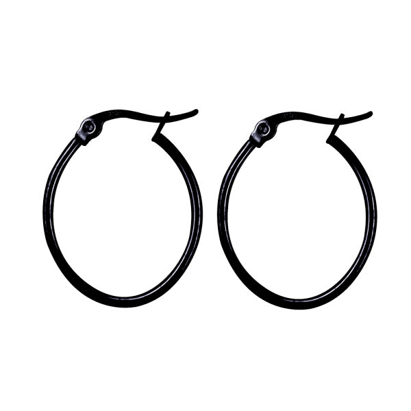 STAINLESS STEEL BLACK IP PLATED 18 X 20MM OVAL HOOP EARRINGS