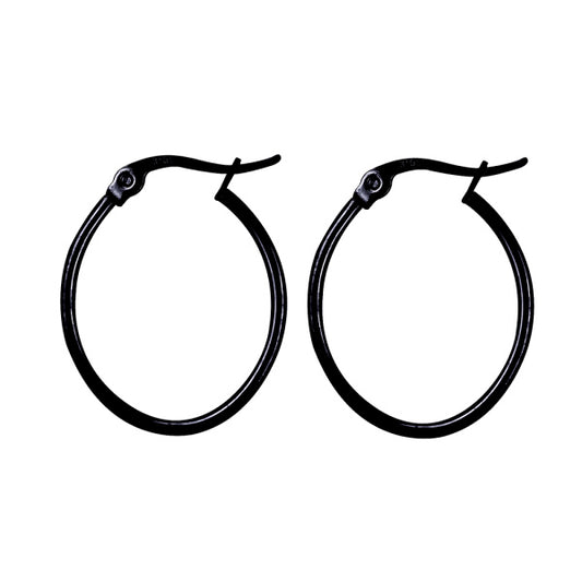 STAINLESS STEEL BLACK IP PLATED 18 X 20MM OVAL HOOP EARRINGS