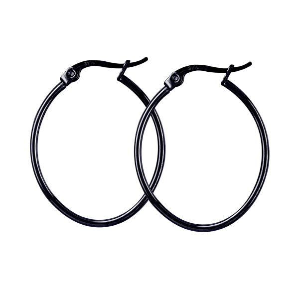 STAINLESS STEEL BLACK IP PLATED 23X25MM OVAL HOOP EARRINGS