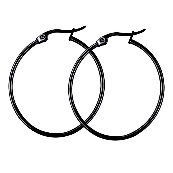 STAINLESS STEEL BLACK IP PLATED 28X30MM OVAL HOOP EARRINGS