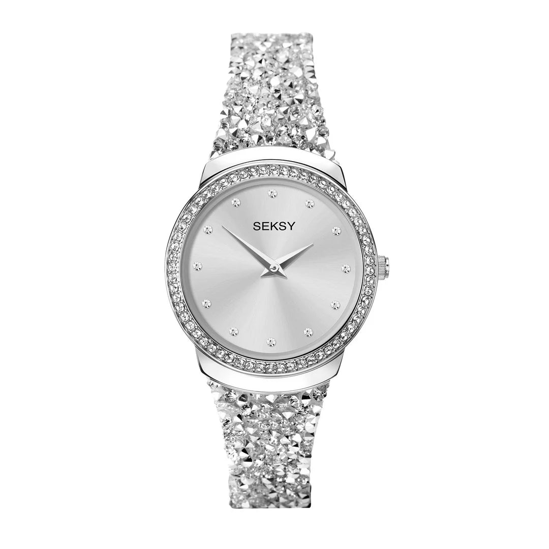 SEKSY WATCH SILVER WITH CRYSTALS ON DIAL AND BAND SY40039