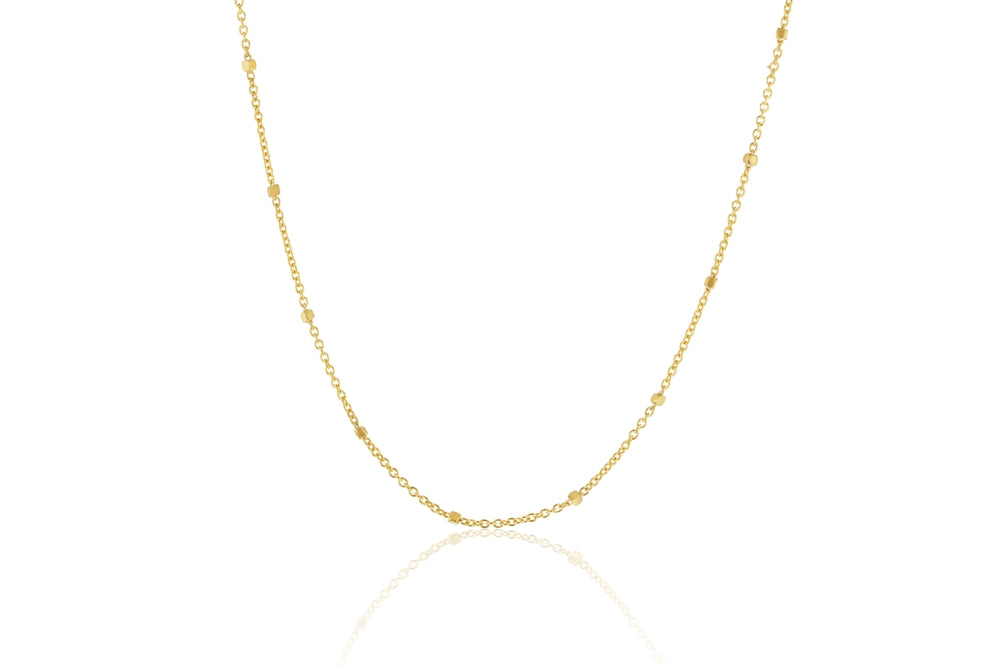 9CT YELLLOW GOLD 45CM CABLE AND SQUARE BALL CHAIN.