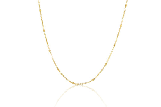 9CT YELLLOW GOLD 45CM CABLE AND SQUARE BALL CHAIN.