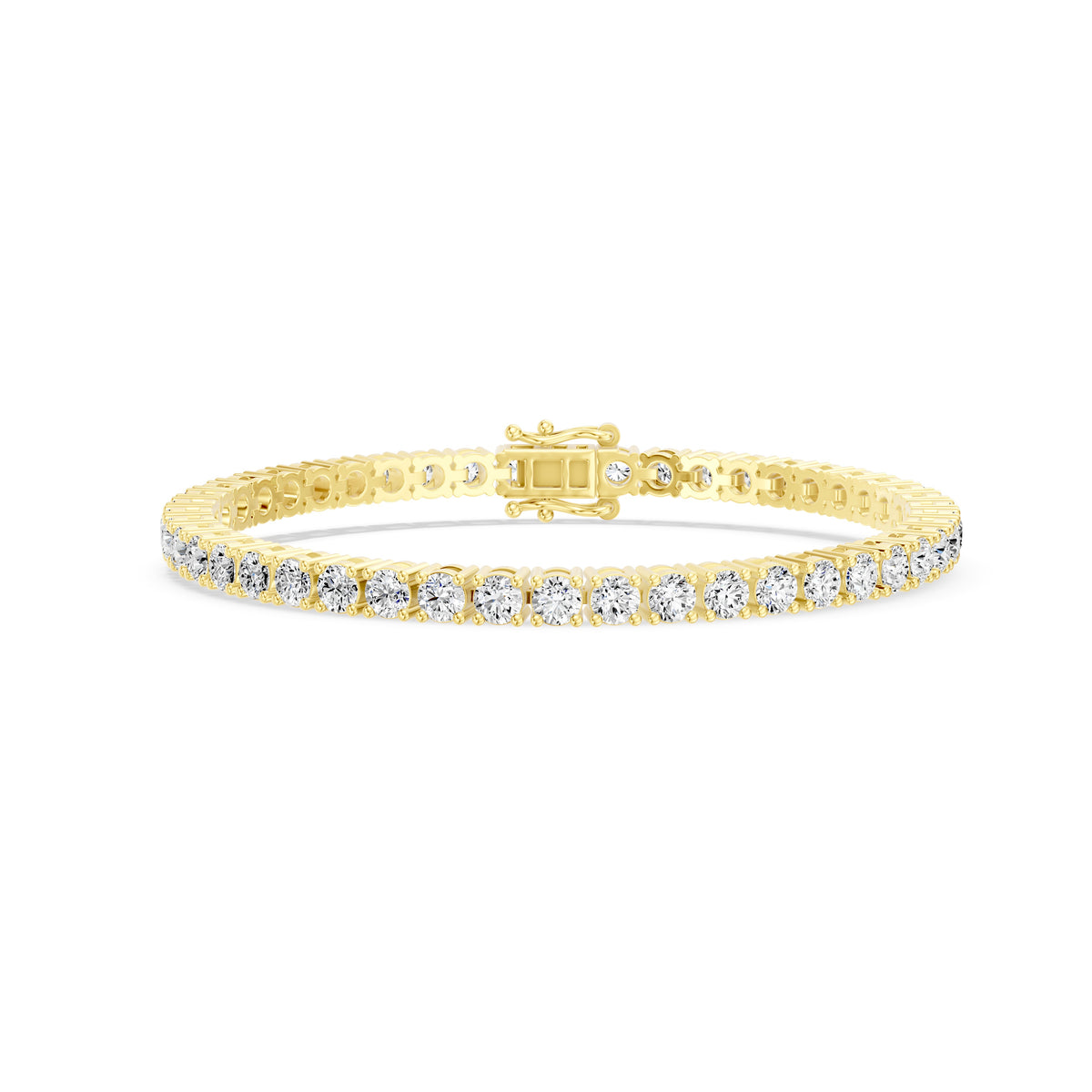 9CT YELLOW GOLD 4 CLAW SET LAB GROWN DIAMOND TENNIS BRACELET.