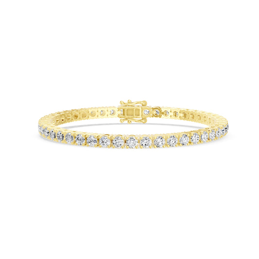 9CT YELLOW GOLD 4 CLAW SET LAB GROWN DIAMOND TENNIS BRACELET.