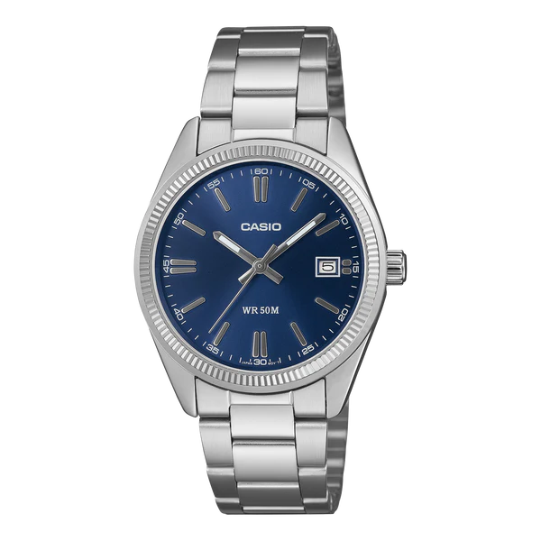CASIO ANALOGUE WATCH BLUE DIAL STAINLESS STEEL BAND. UTP1302PD-2A1