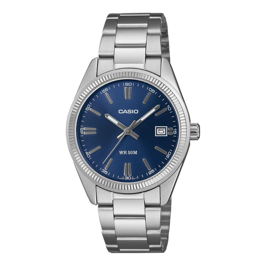 CASIO ANALOGUE WATCH BLUE DIAL STAINLESS STEEL BAND. UTP1302PD-2A1