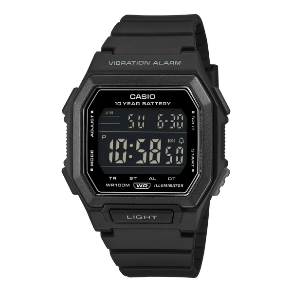 CASIO DIGITAL WATCH,  BLACK RESIN BAND. W738H-1B