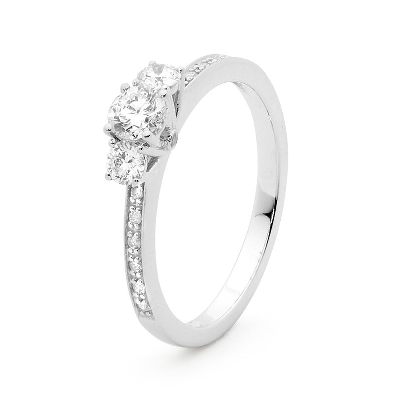 9CT WHITE GOLD DIAMOND TRILOGY ENGAGEMENT RING