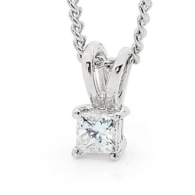 9CT WHITE GOLD PRINCESS CUT DIAMOND PENDANT