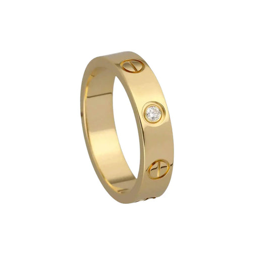 9CT YELLOW GOLD 5.5MM DIAMOND SCREW RING.
