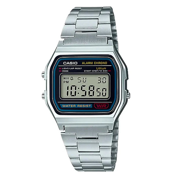 CASIO DIGITAL WATCH STOPWATCH, ALARM, STAINLESS STEEL BAND A158WA-1