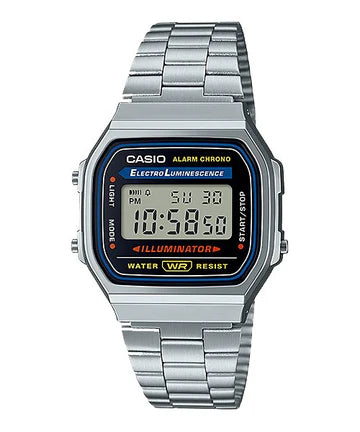 CASIO WATCH DIGITAL ILLUMINATOR STAINLESS STEEL BAND. A168WA-1