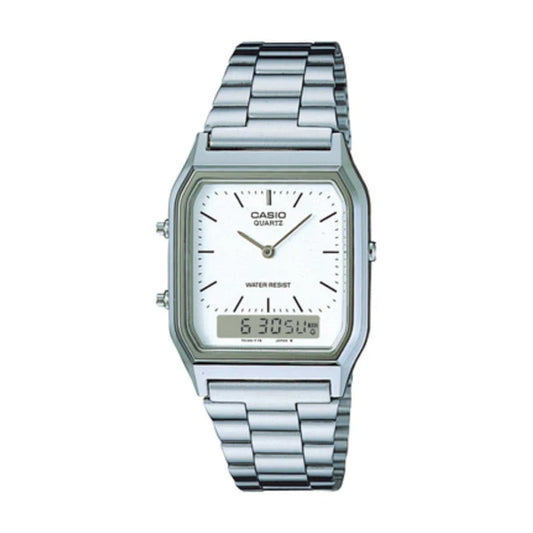 CASIO DRESS DUO WATCH WITH STAINLESS STEEL BAND. AQ230A-7D