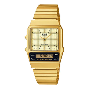 CASIO VINTAGE DUO STAINLESS STEEL GOLD TONE WATCH. AQ800EG-9A