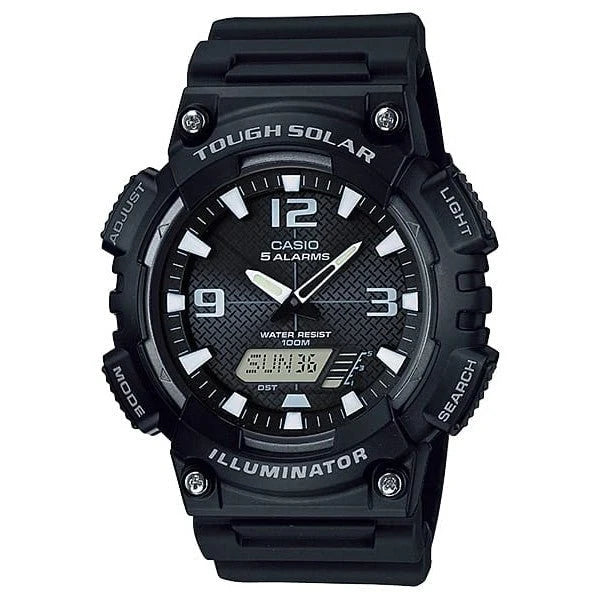 CASIO GENTS DUO SOLAR, 100M WR BLACK RESIN BAND AQS810W-1A