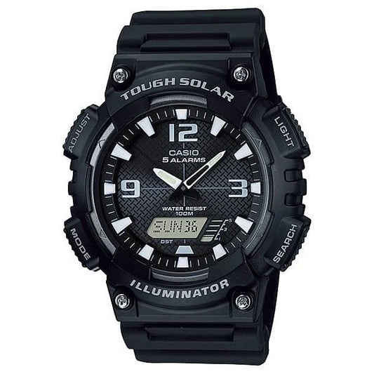 CASIO GENTS DUO SOLAR, 100M WR BLACK RESIN BAND AQS810W-1A