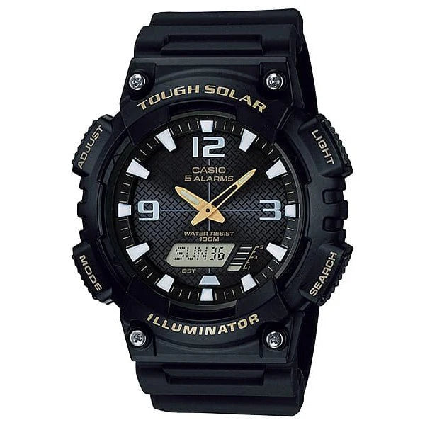 CASIO TOUGH SOLAR DUO, WORLDTIME, 5 ALARMS,100M WATER RESISTANT, BLACK RESIN BAND AQS810W-1B