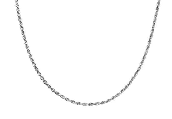 9CT WHITE GOLD ITALIAN 45CM X 1.2MM WIDE SOLID DIAMOND CUT ROPE CHAIN 2.4GRAMS