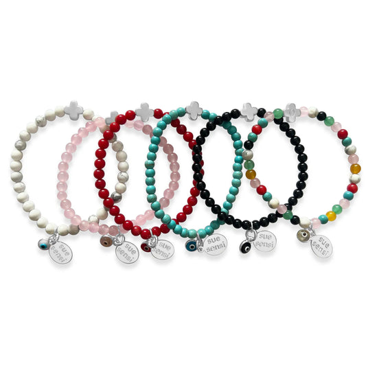 SUE SENSI 4MM ROSE QUARTZ FAITH FILLED BRACELET.