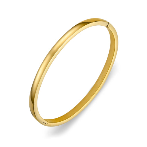 SEREN STAINLESS STEEL GOLD PLATED 4MM HINGED BANGLE.