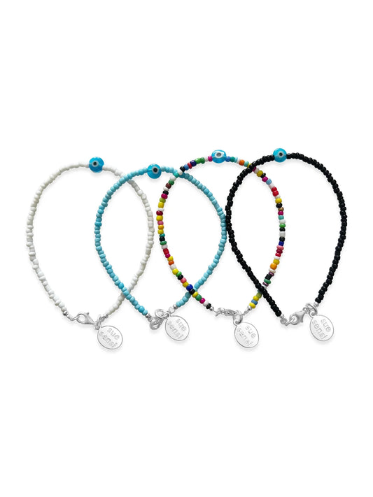 SUE SENSI EVIL EYE GUARD BLACK BEAD BRACELET WITH EYE.