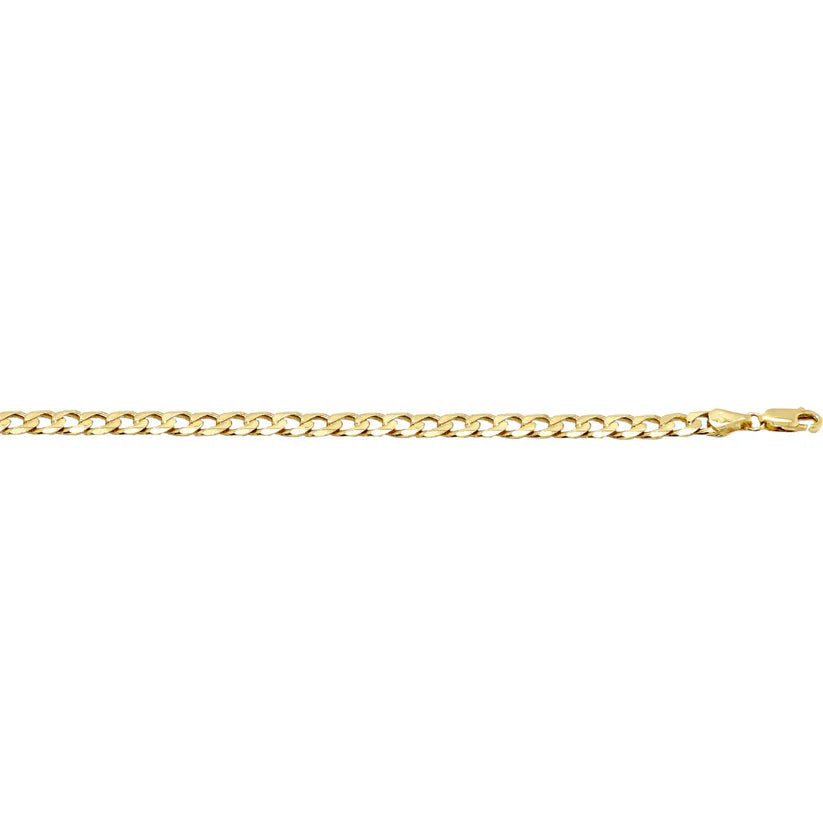 9CT YELLOW GOLD ITALIAN DIAMOND CUT 21CM SOLID CURB BRACELET 9.7GRAMS.