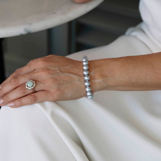 GREY 9.5-10MM FRESHWATER PEARL ELASTIC BRACELET
