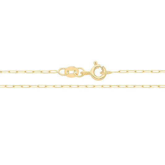 9CT YELLOW GOLD IMPORTED 45CM 2.4 X 1.1MM 1.15GRAM PAPERCLIP CHAIN.