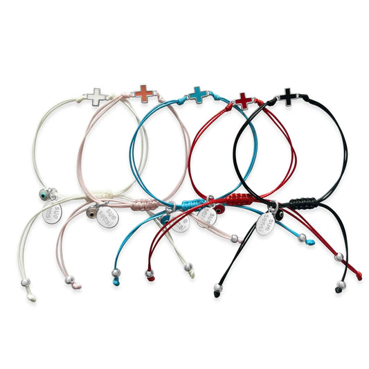 SUE SENSI RADIANT HOPE PINK CORD BRACELET WITH PINK CROSS