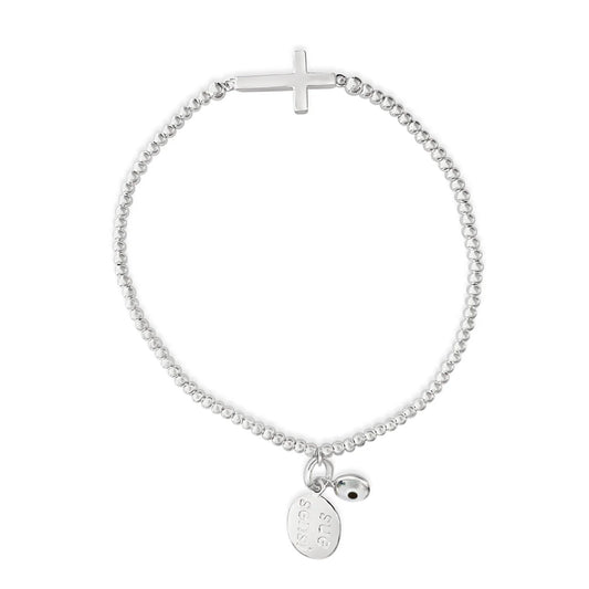 SUE SENSI STERLING SILVER BALL FAITH CROSS BRACELET