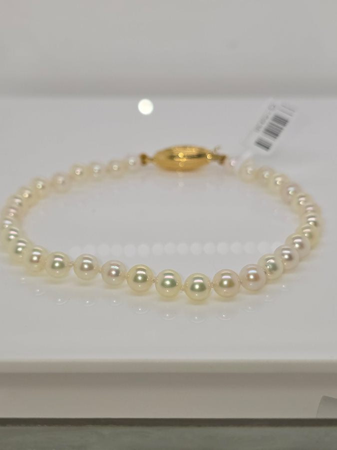 18CT YELLOW GOLD FRESHWATER PEARL BRACELET