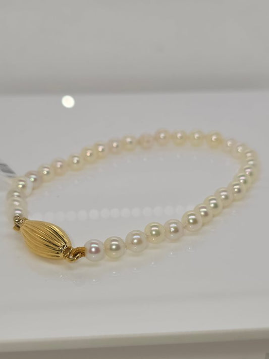 18CT YELLOW GOLD FRESHWATER PEARL BRACELET