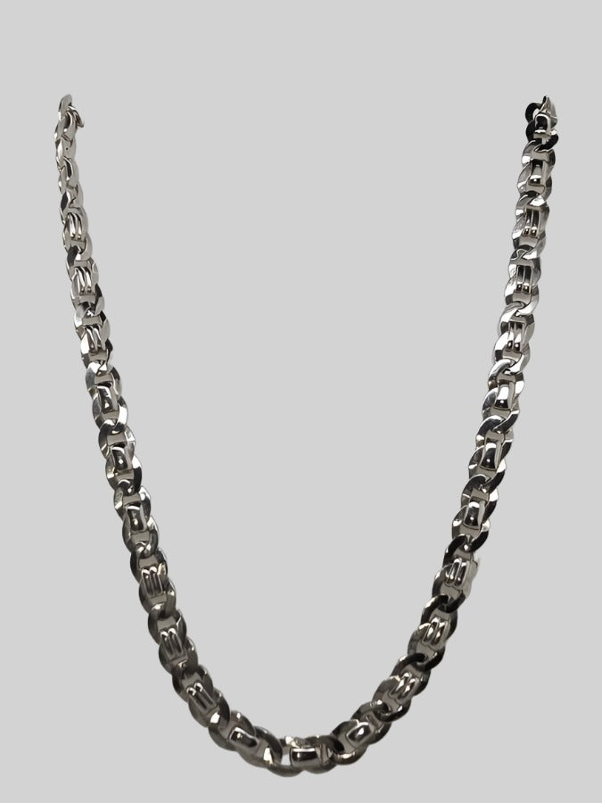 9CT WHITE GOLD 55CM X 4.6MM WIDE ITALIAN FANCY NECKLACE 18.52GRAMS.