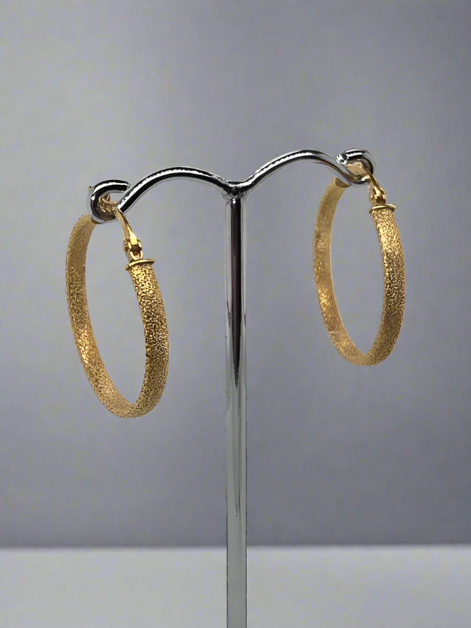 9CT YELLOW GOLD STARDUST FINISH HOOP EARRINGS