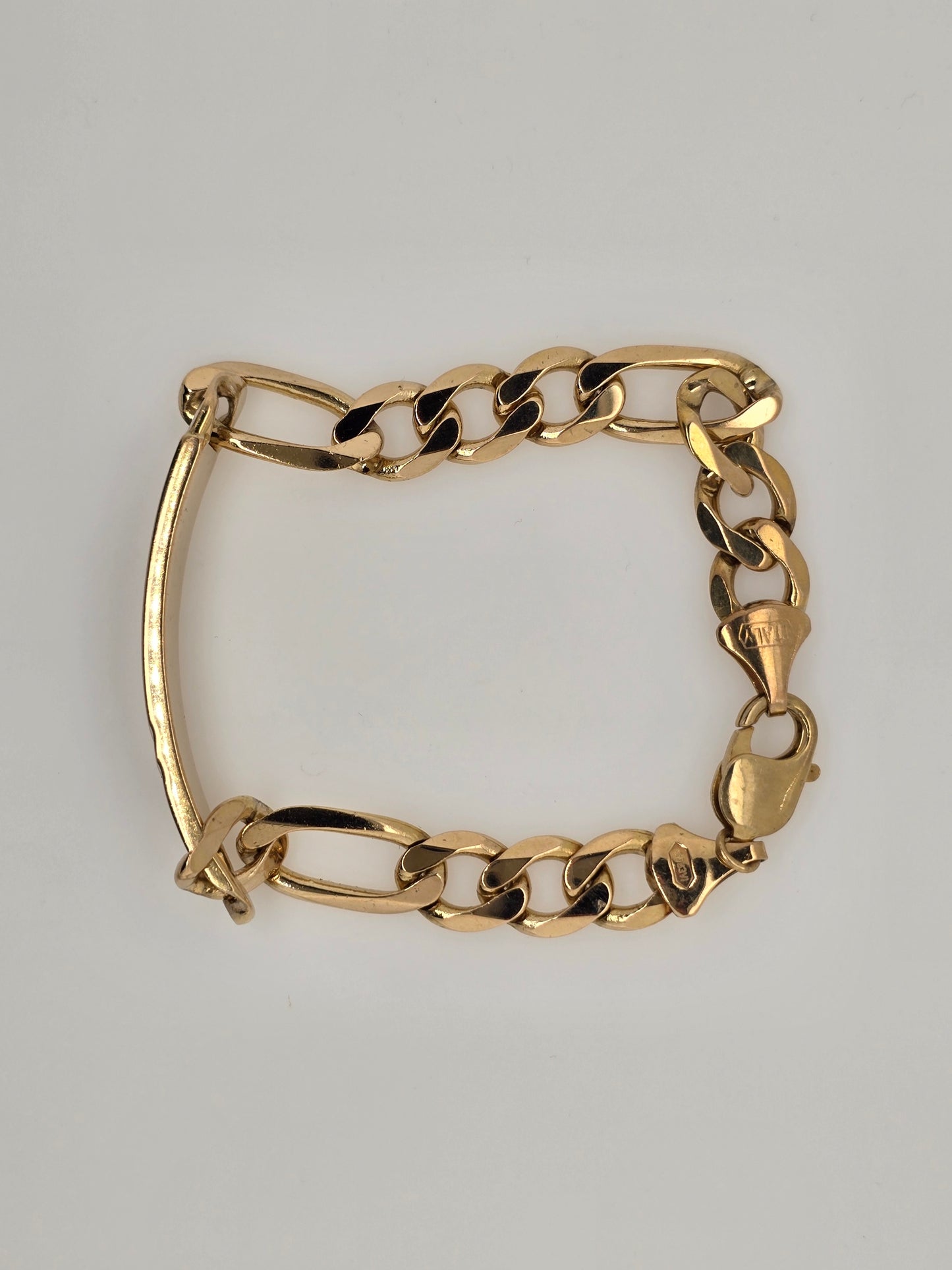 9CT YELLOW GOLD SOLID 3 X 1 FIGARO 21CM 30GRAMS ID BRACELET.